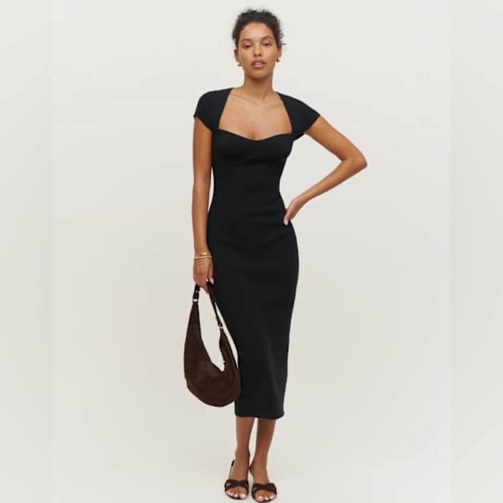 NWT REFORMATION Agostino organic Cotton Sweater Dress in Black size small